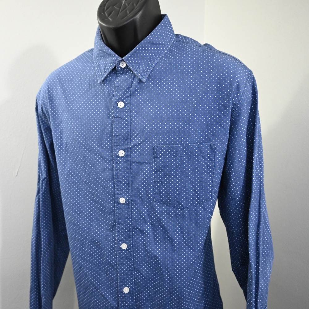 J.Crew Button Down Shirt Mens XL Slim Blue Polka Dot Long Sleeve Pocket